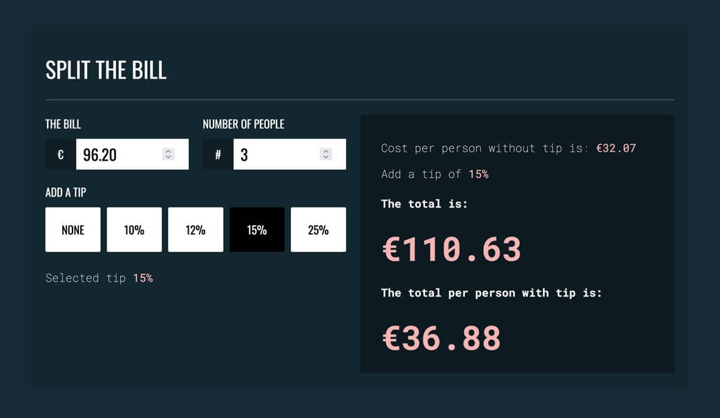 Split the Bill with data entered